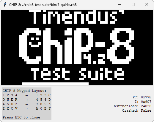 CHIP-8 emulator running Timendus' Chip-8 Test Suite