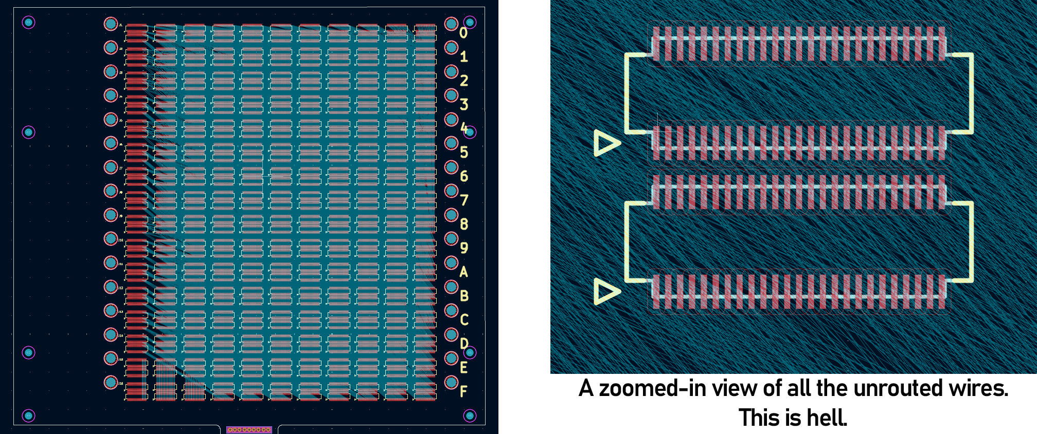 a view of the backplane, before routing the PCB