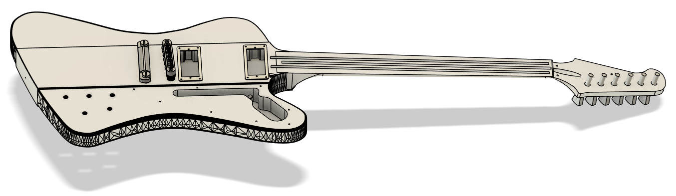 The guitar without pickguard or fretboard