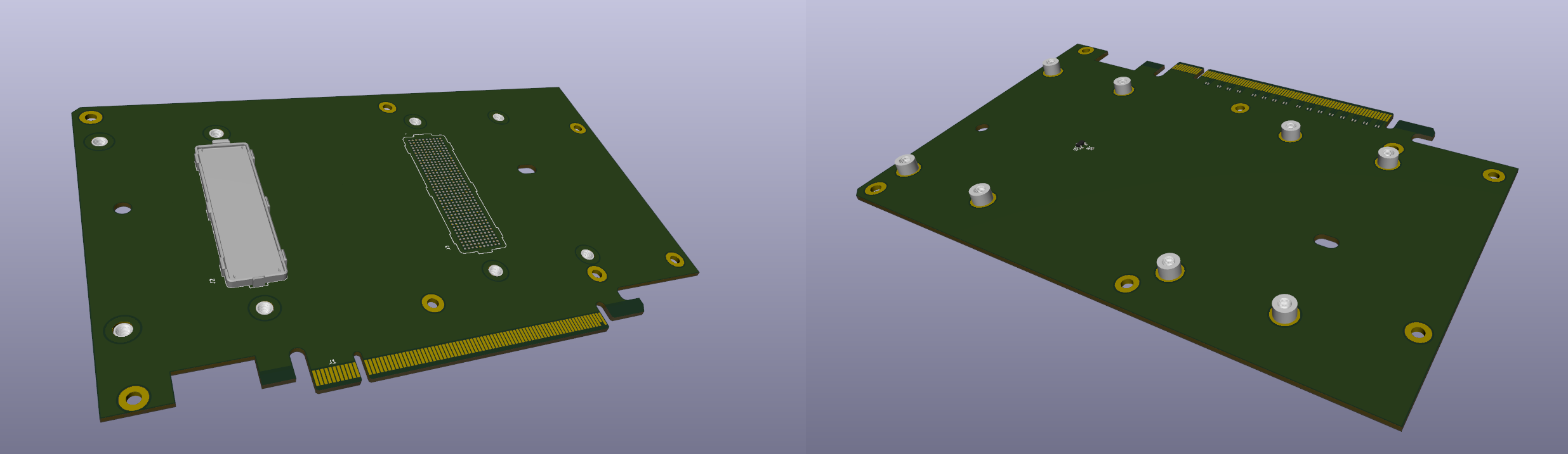 3D render showing both sides of the SXM2 to PCIe adapter board