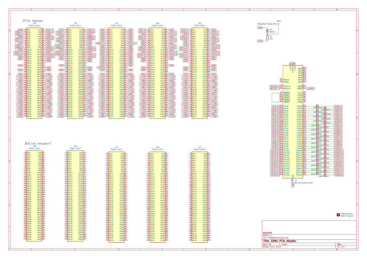 Complete schematic diagram of the SXM2 to PCIe adapter showing all connections and components