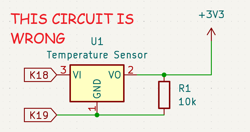 Initial schematic diagram showing the suspected temperature sensor configuration